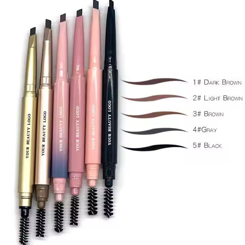 New Product Double Head Automatic Powder Waterproof Logo Eye Brow Eyebrow Pencil With Brush 5 color