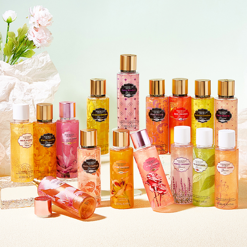 250ml Body Spray Perfumed Glitter Shimmer Spray Floral Scent Fine Mist Body Splash Mist for Women