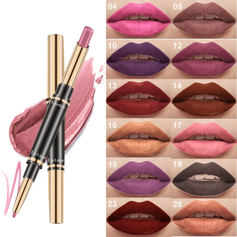 12 Colors Matte Double Heads Waterproof Lipstick and Lip Liner 2 in 1 Lip Liner