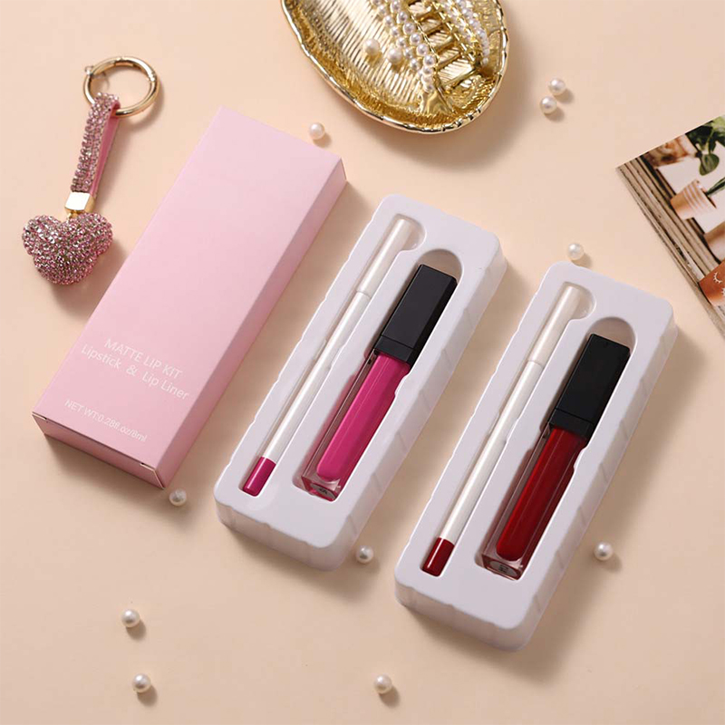 Waterproof Matte Liquid Lipstick Lipgloss Set Lip Liner Pencil 2 in 1 Lip Gloss Kit Sets